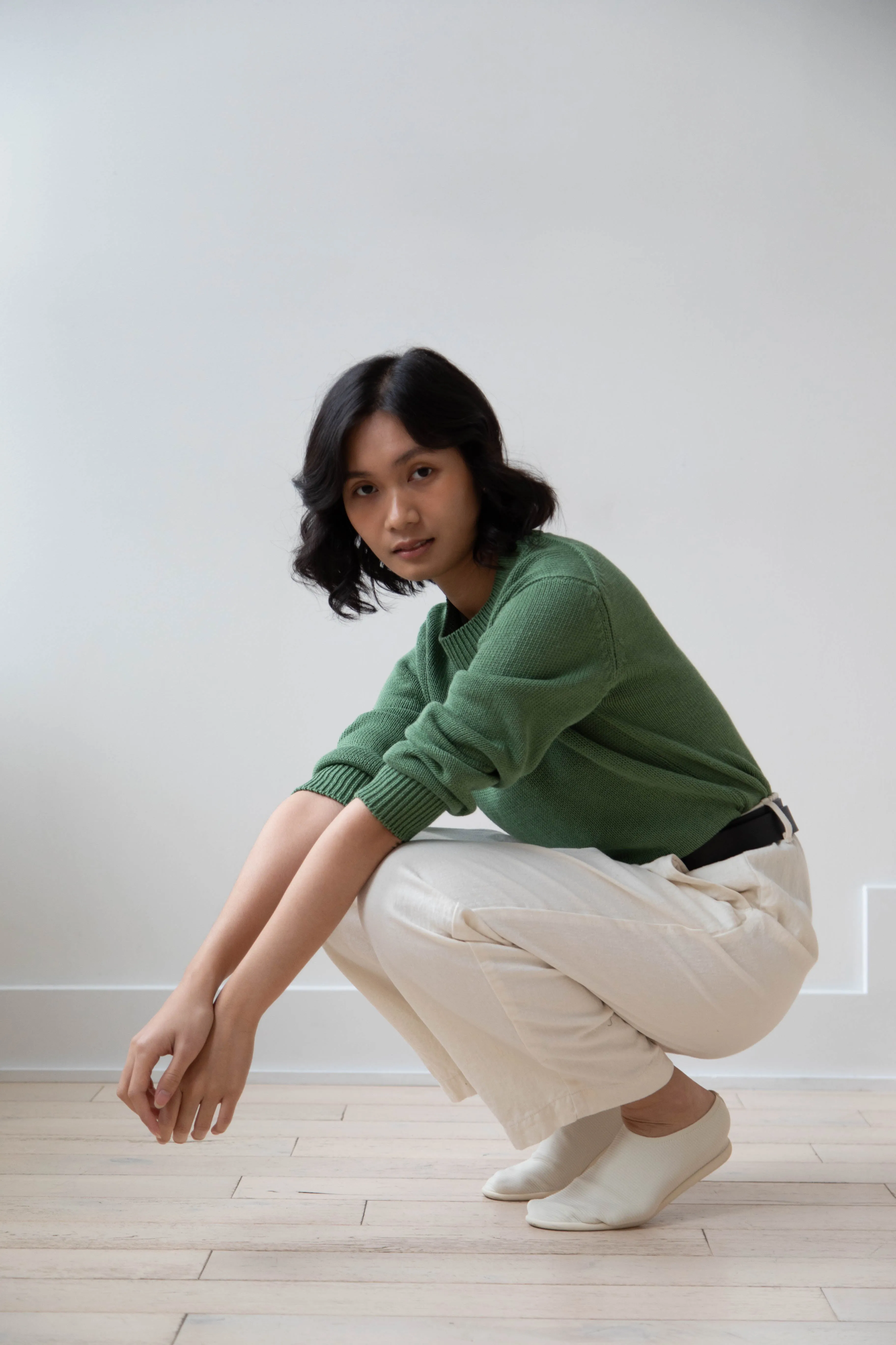 Margaret Howell | Chunky Crew Neck Jumper in Watercress