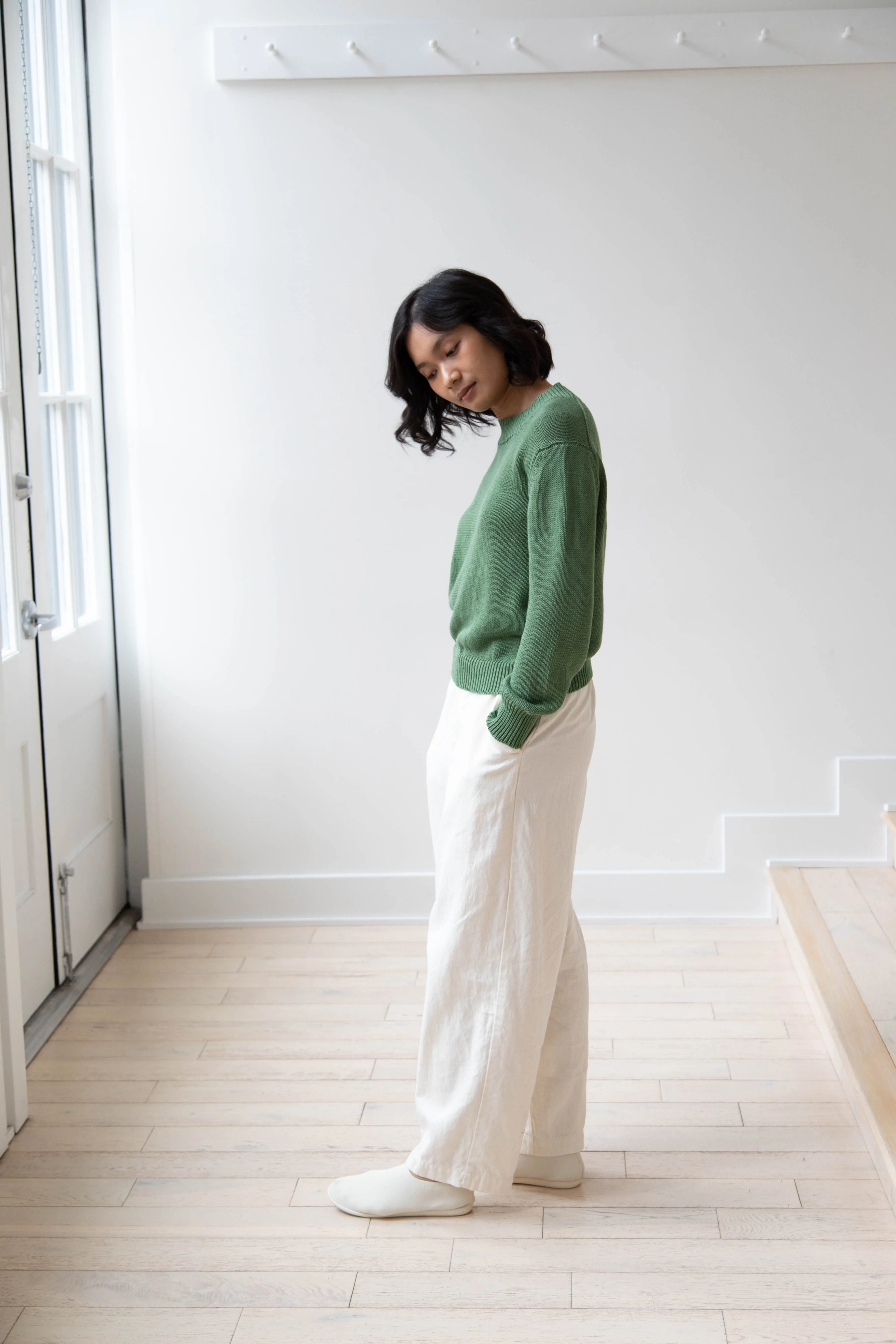 Margaret Howell | Chunky Crew Neck Jumper in Watercress