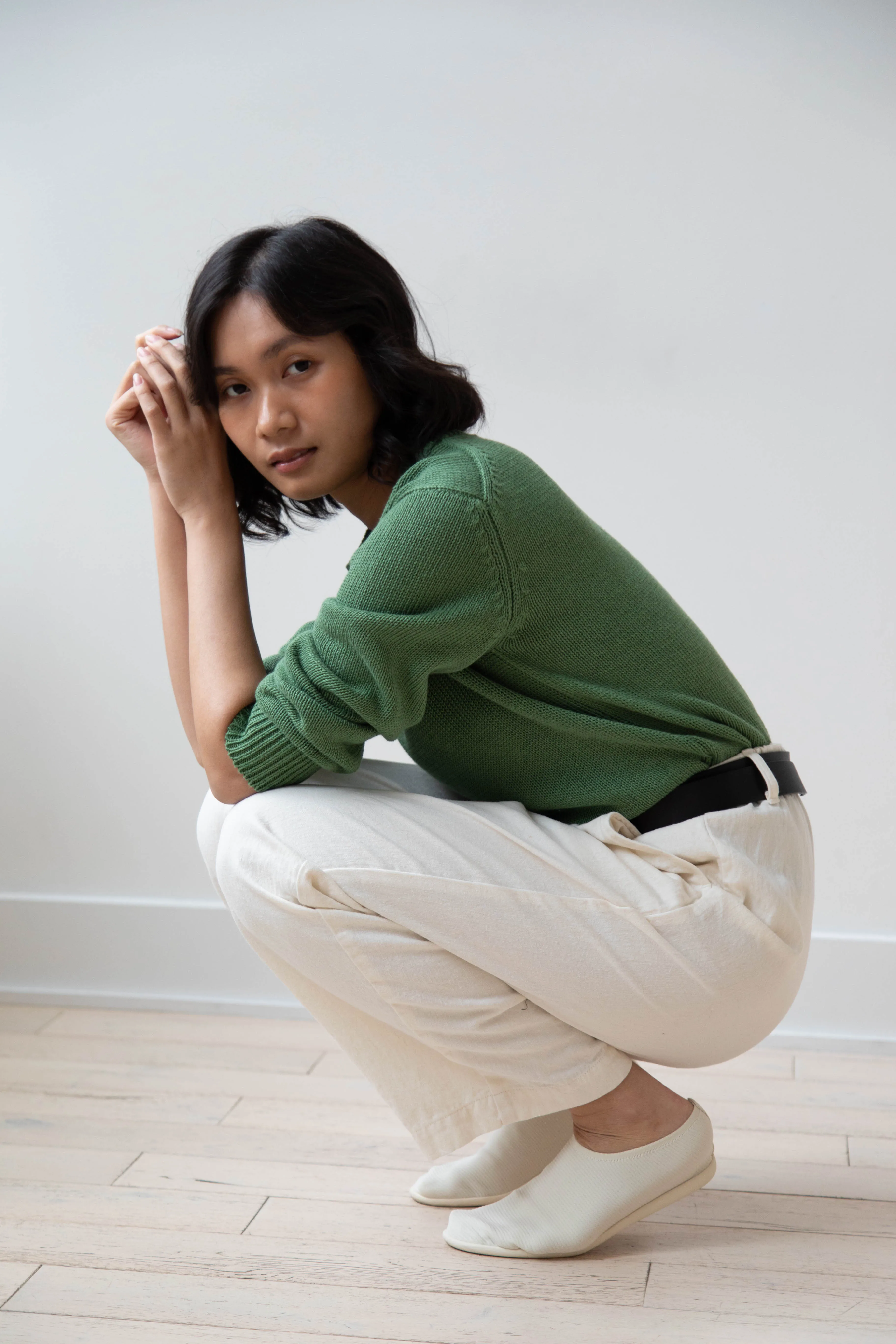 Margaret Howell | Chunky Crew Neck Jumper in Watercress