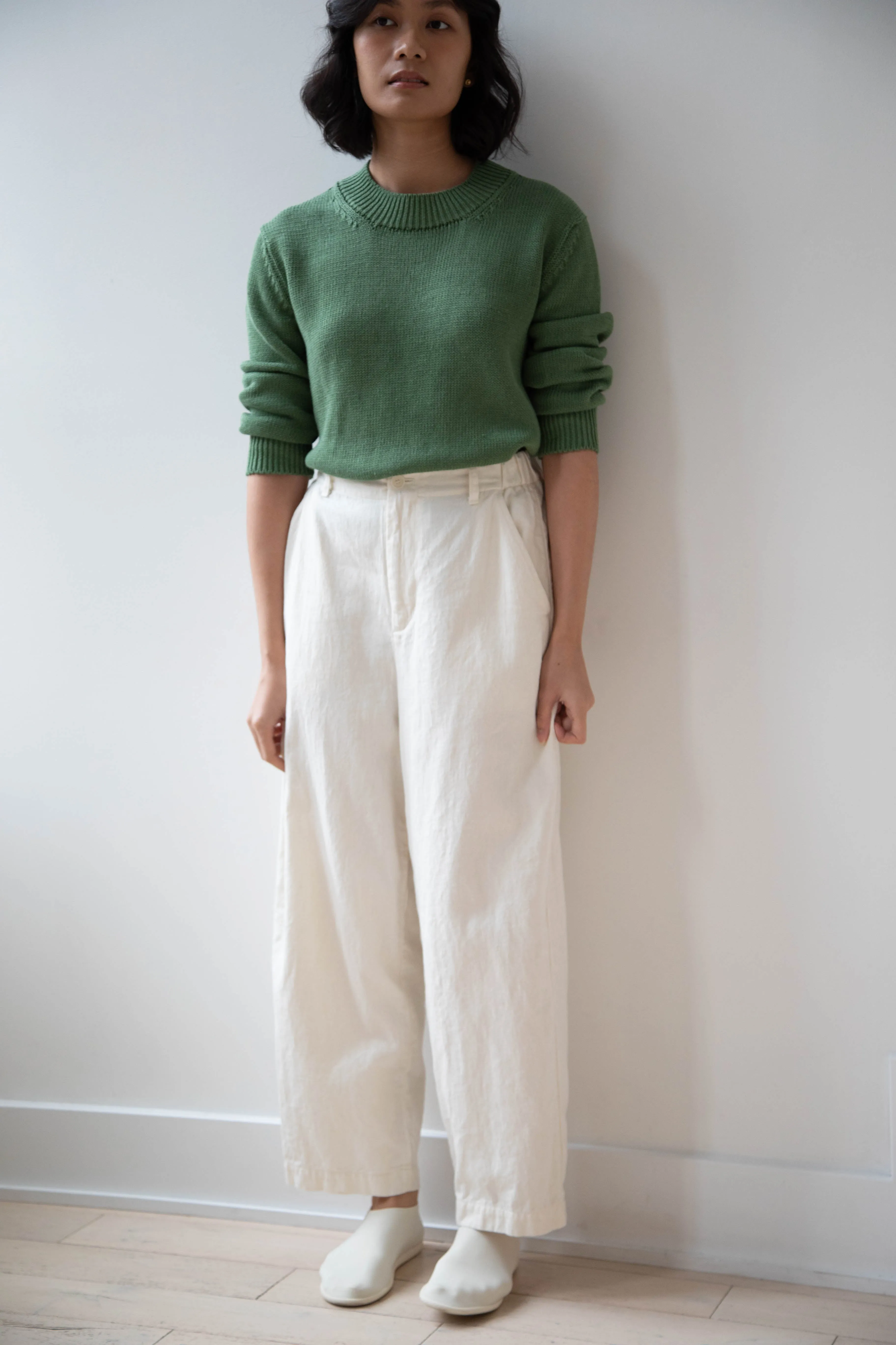 Margaret Howell | Chunky Crew Neck Jumper in Watercress