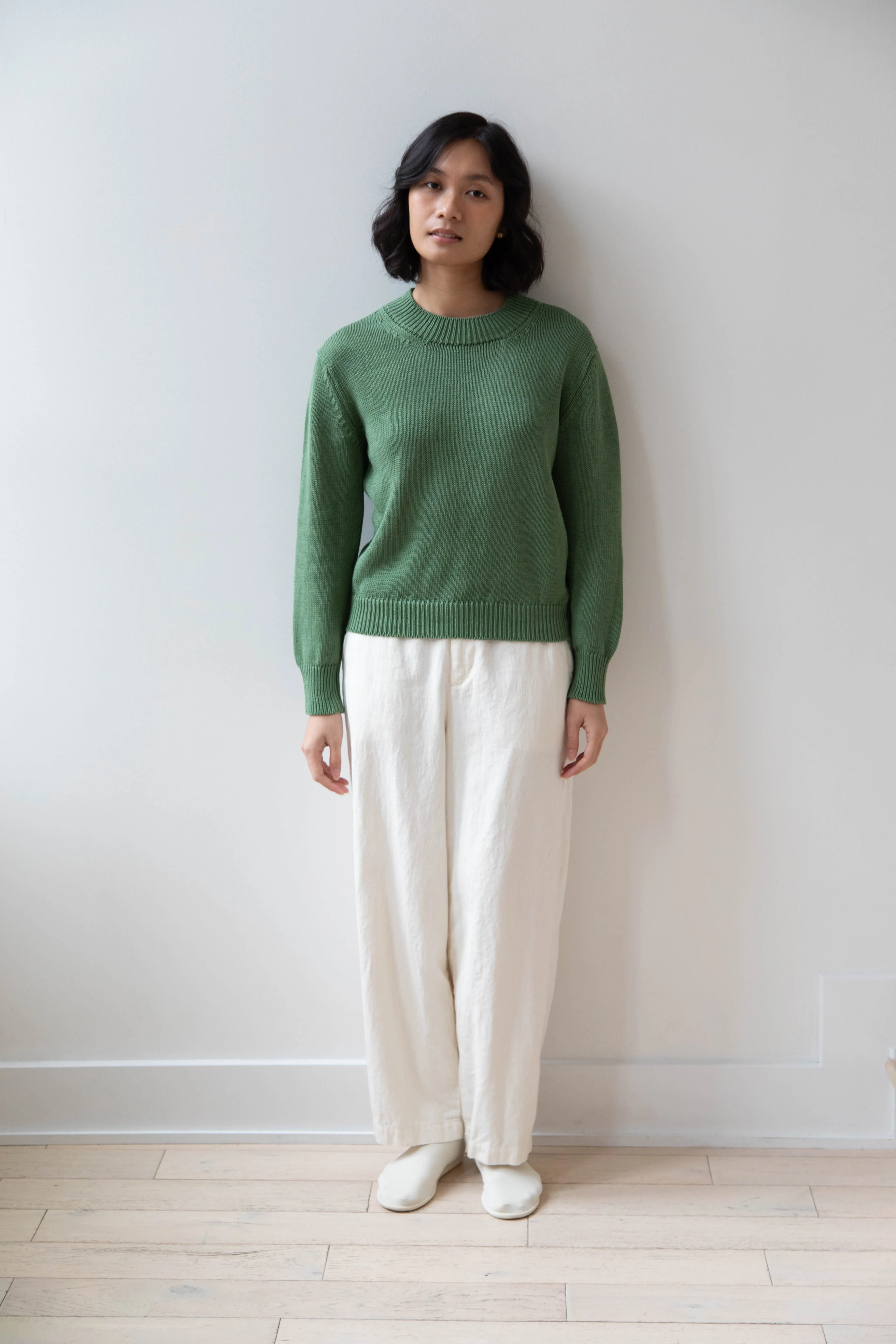 Margaret Howell | Chunky Crew Neck Jumper in Watercress