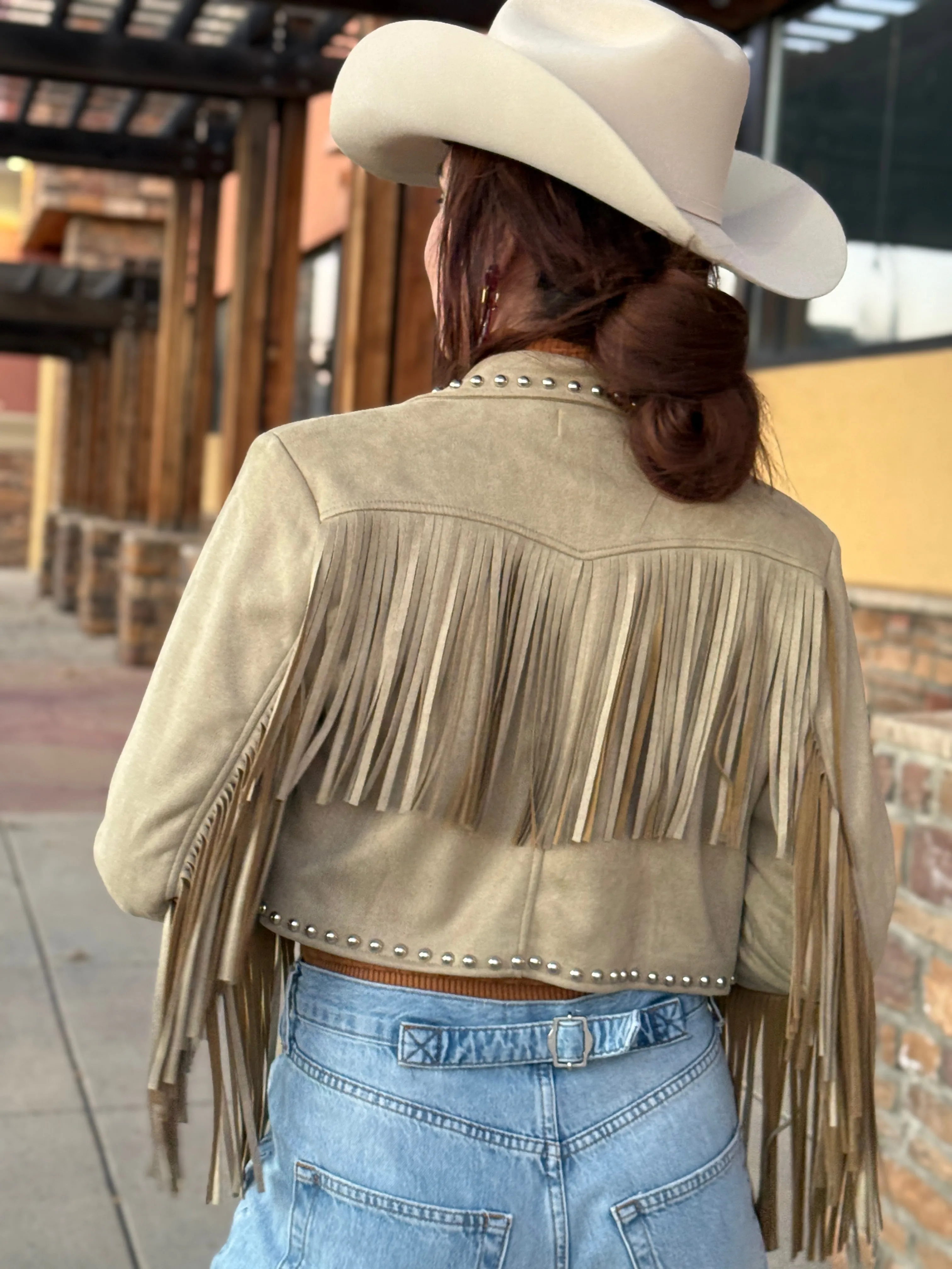 Maria Sage Green Suade Fringe Jacket