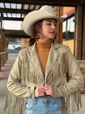 Maria Sage Green Suade Fringe Jacket