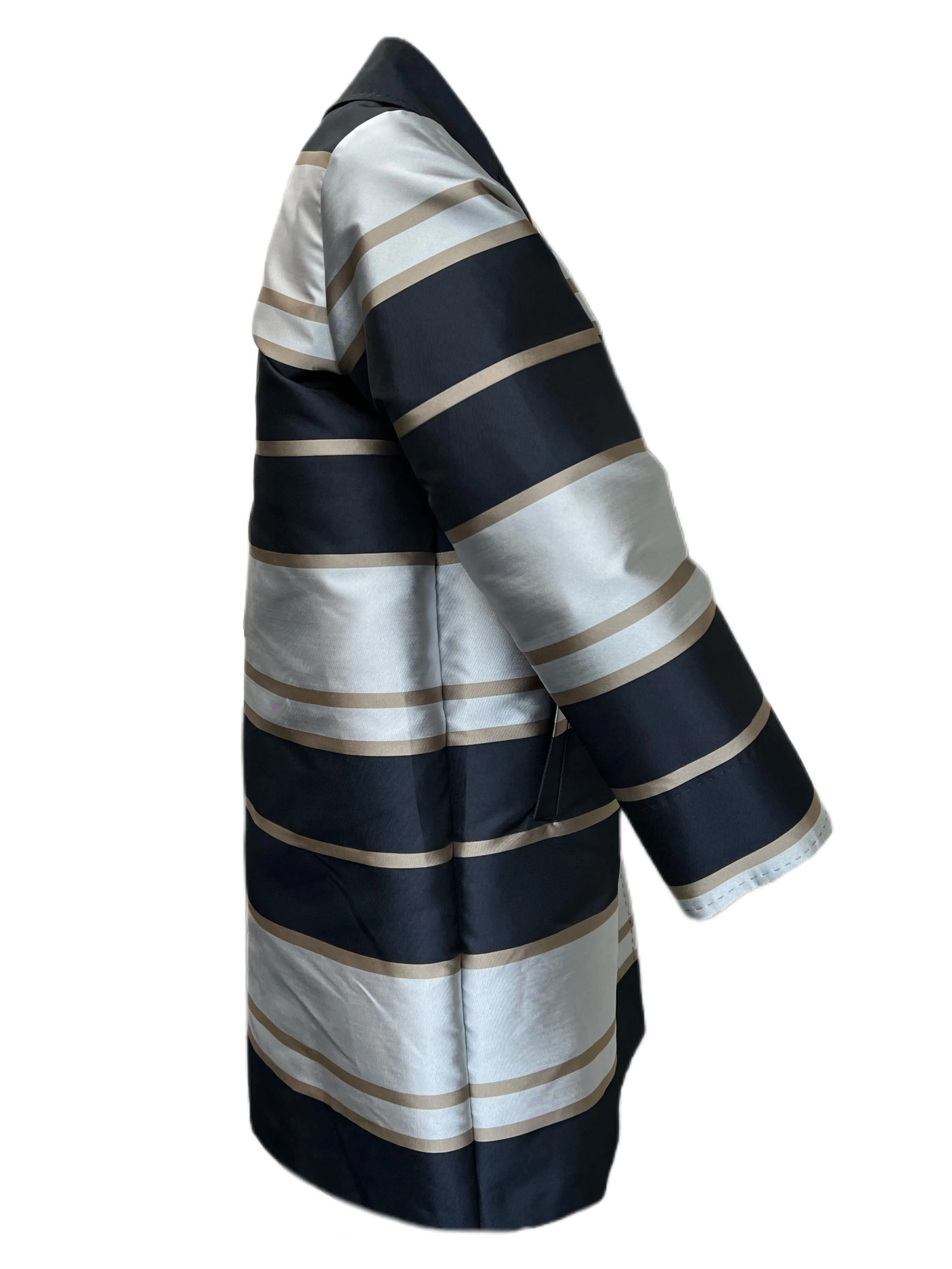 MARINA RINALDI Women's Navy Blue Noto Striped Coat $1,330 NWT