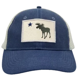 ME Moose Flag Patch Trucker Hat Stone Wash