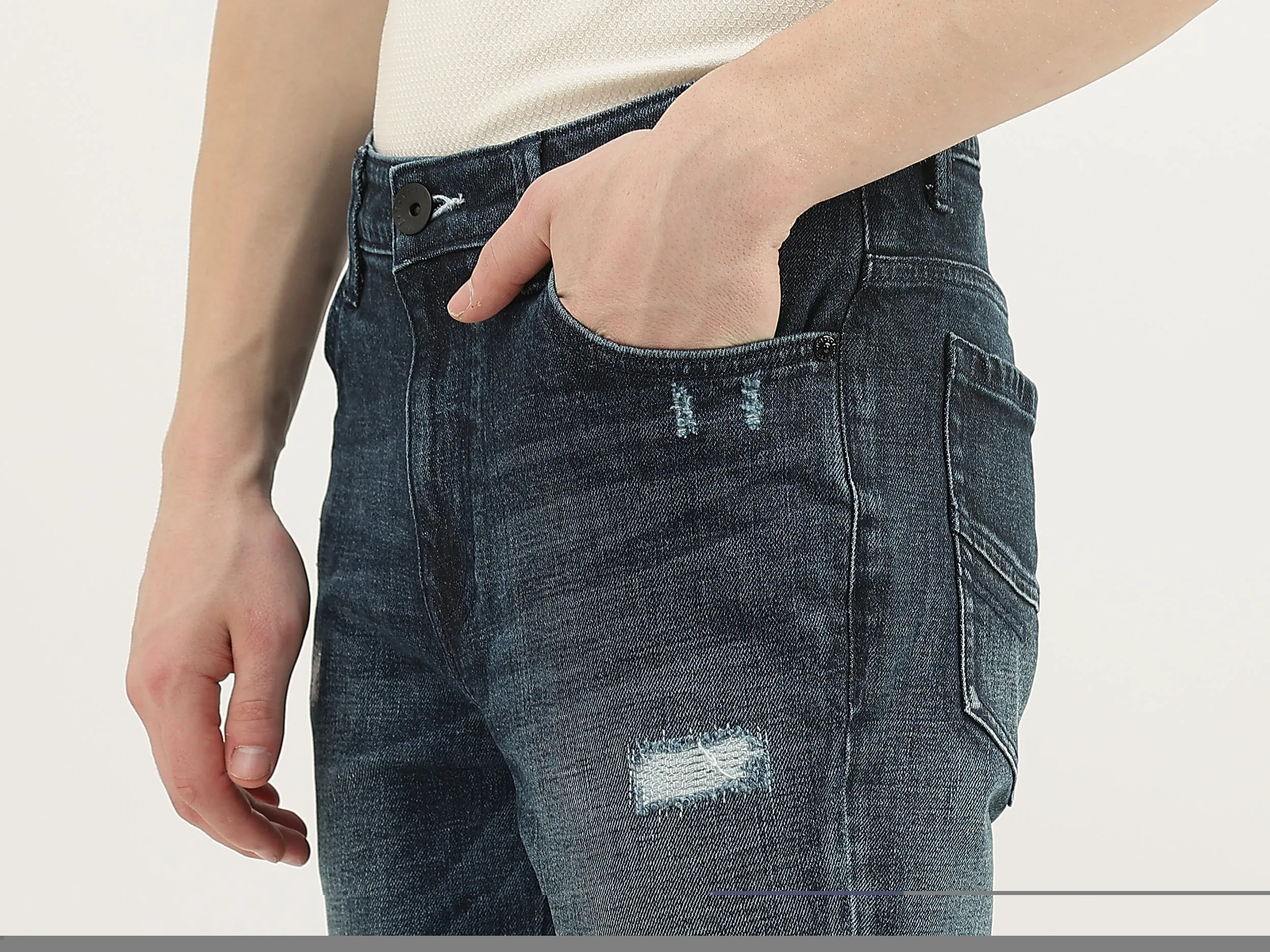 Men Solid Low Crotch Jeans