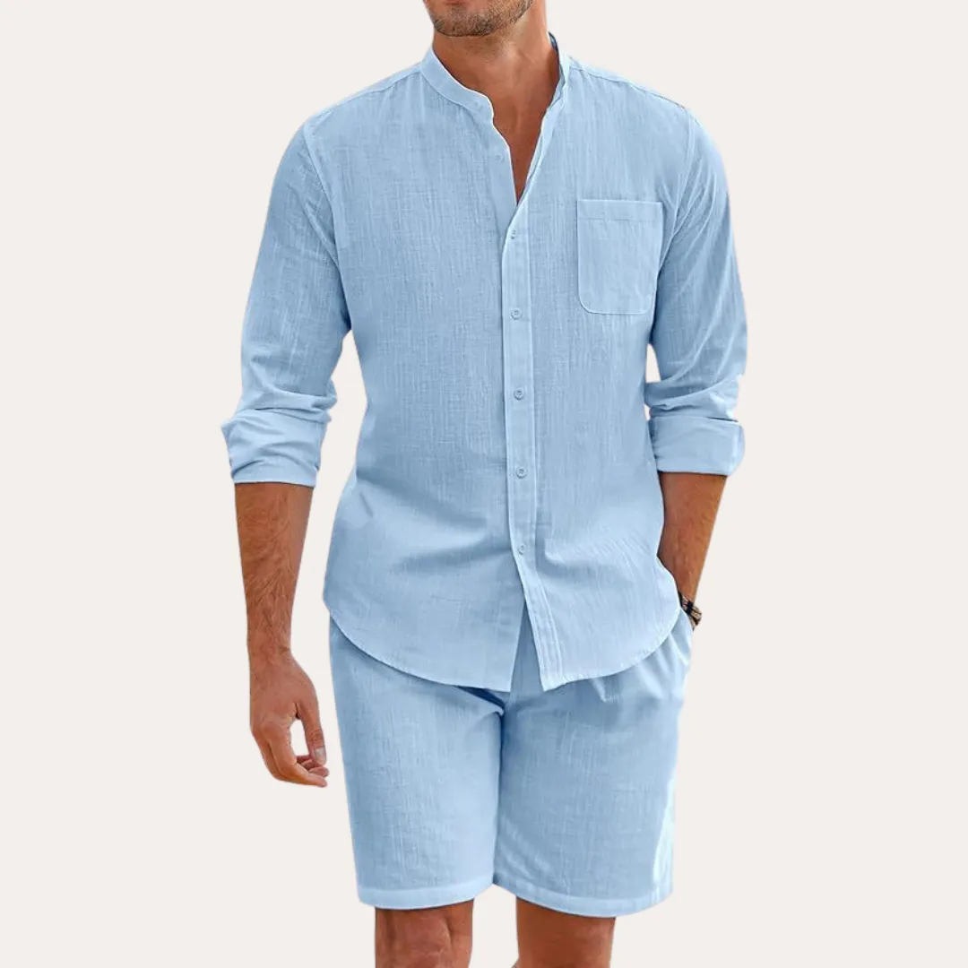 Men's 2-Piece Set – Long Sleeve Shirt & Shorts – Casual Summer Outfit
