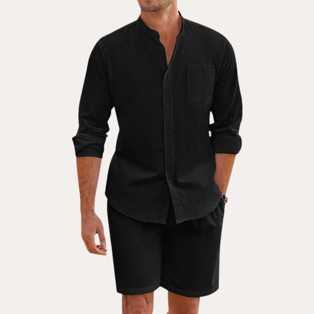 Men's 2-Piece Set – Long Sleeve Shirt & Shorts – Casual Summer Outfit