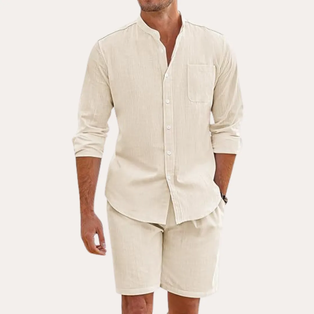 Men's 2-Piece Set – Long Sleeve Shirt & Shorts – Casual Summer Outfit