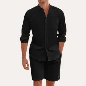 Men's 2-Piece Set – Long Sleeve Shirt & Shorts – Casual Summer Outfit