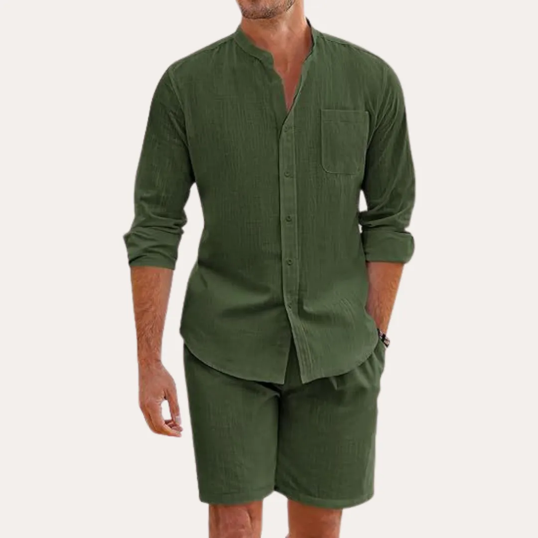 Men's 2-Piece Set – Long Sleeve Shirt & Shorts – Casual Summer Outfit