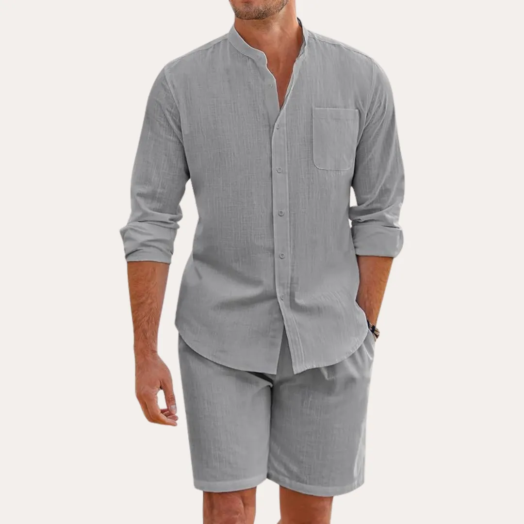 Men's 2-Piece Set – Long Sleeve Shirt & Shorts – Casual Summer Outfit