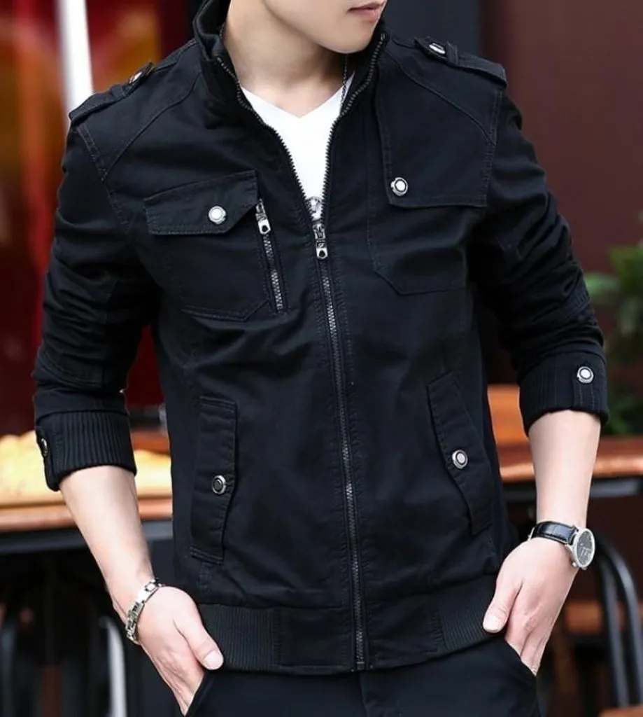 Men's Military Style Jacket - Army Green, Black, and Beige Options, Casual Everyday Wear