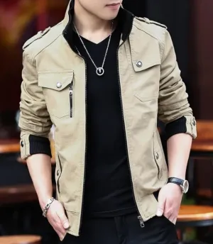 Men's Military Style Jacket - Army Green, Black, and Beige Options, Casual Everyday Wear