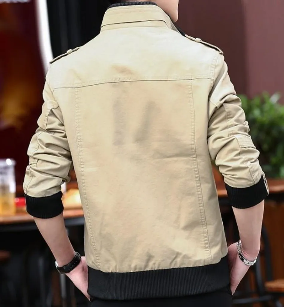 Men's Military Style Jacket - Army Green, Black, and Beige Options, Casual Everyday Wear