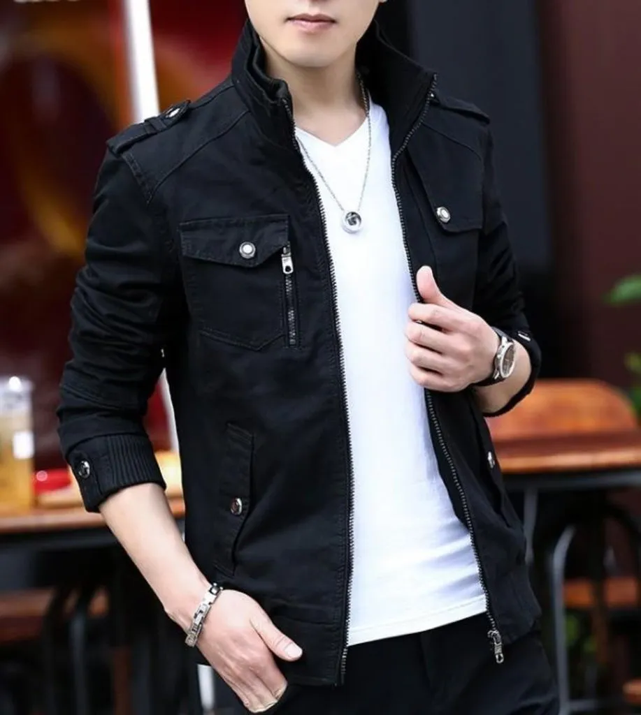 Men's Military Style Jacket - Army Green, Black, and Beige Options, Casual Everyday Wear