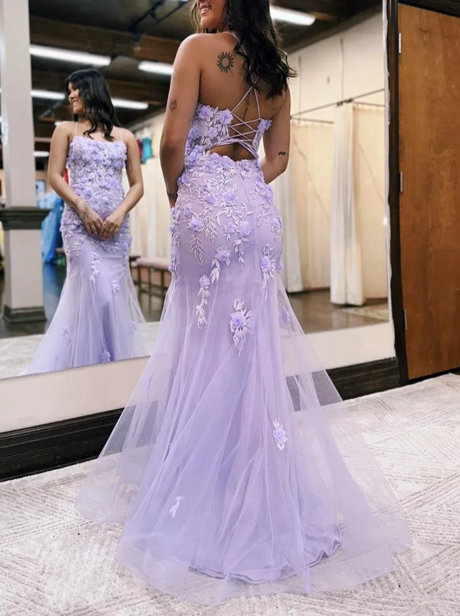 Mermaid Scoop Neck Prom Dresses with Appliques