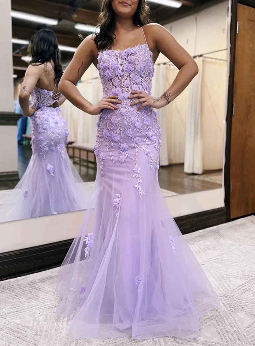 Mermaid Scoop Neck Prom Dresses with Appliques