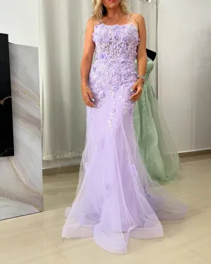 Mermaid Scoop Neck Prom Dresses with Appliques