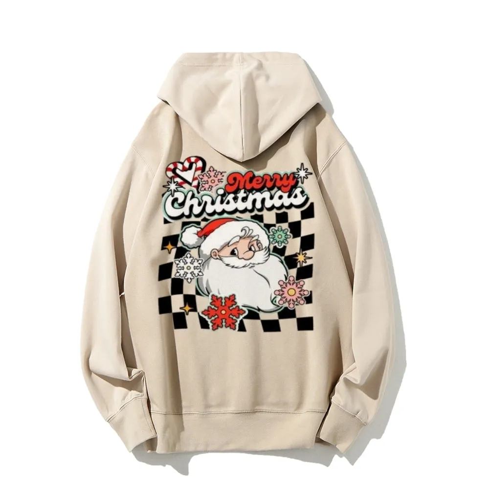 Merry Christmas Santa Claus Graphic Pullover With Kangaroo Pocket Hoodies