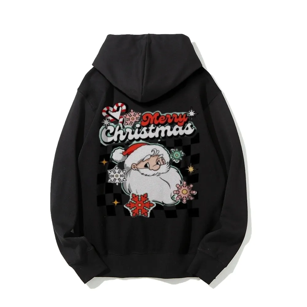 Merry Christmas Santa Claus Graphic Pullover With Kangaroo Pocket Hoodies