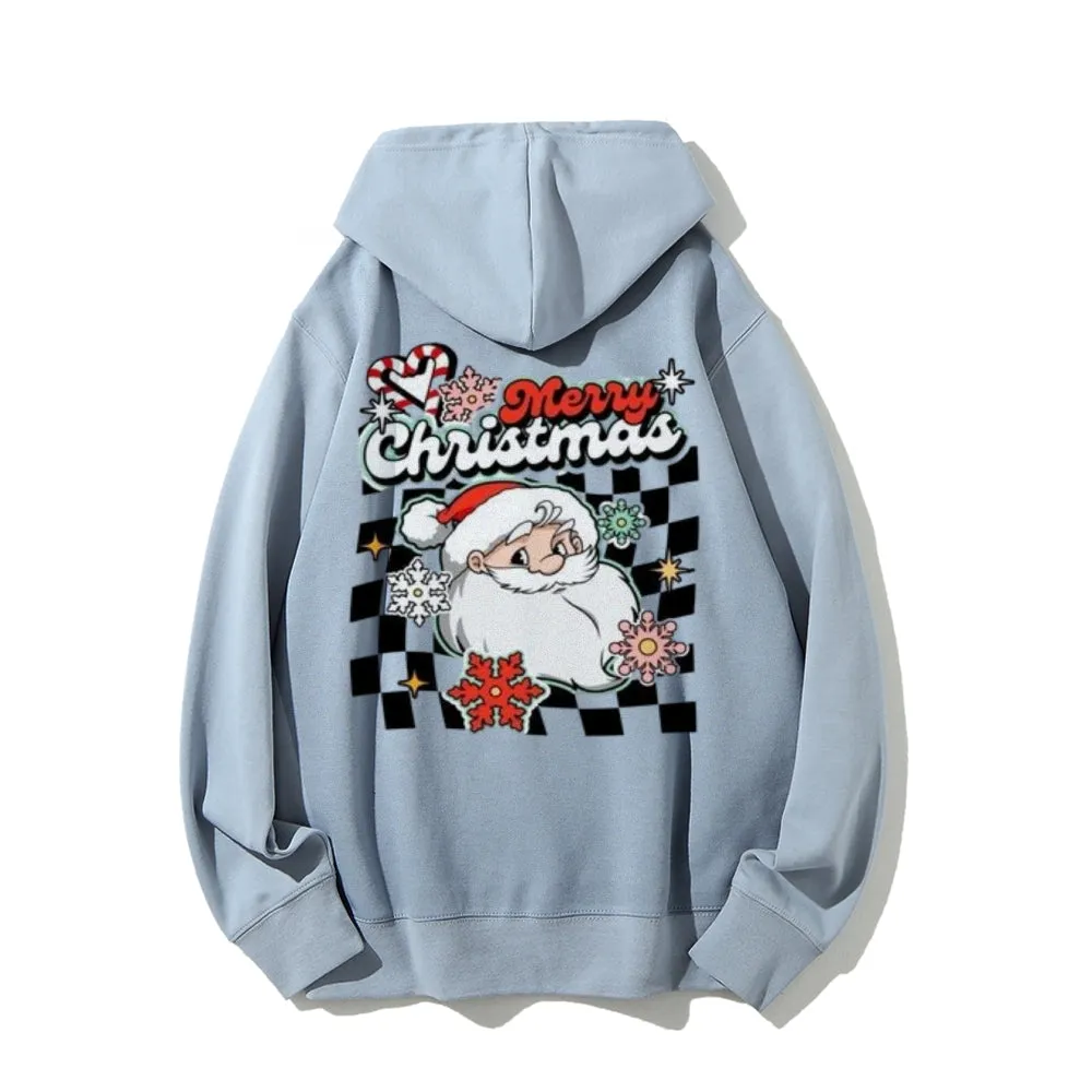 Merry Christmas Santa Claus Graphic Pullover With Kangaroo Pocket Hoodies