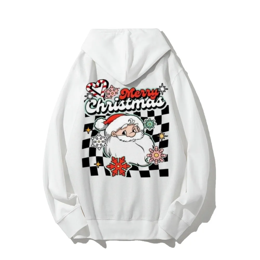 Merry Christmas Santa Claus Graphic Pullover With Kangaroo Pocket Hoodies