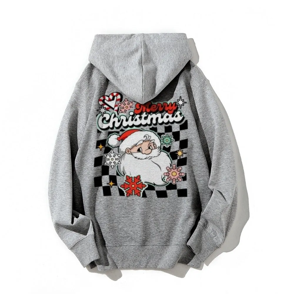 Merry Christmas Santa Claus Graphic Pullover With Kangaroo Pocket Hoodies