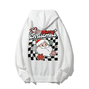 Merry Christmas Santa Claus Graphic Pullover With Kangaroo Pocket Hoodies