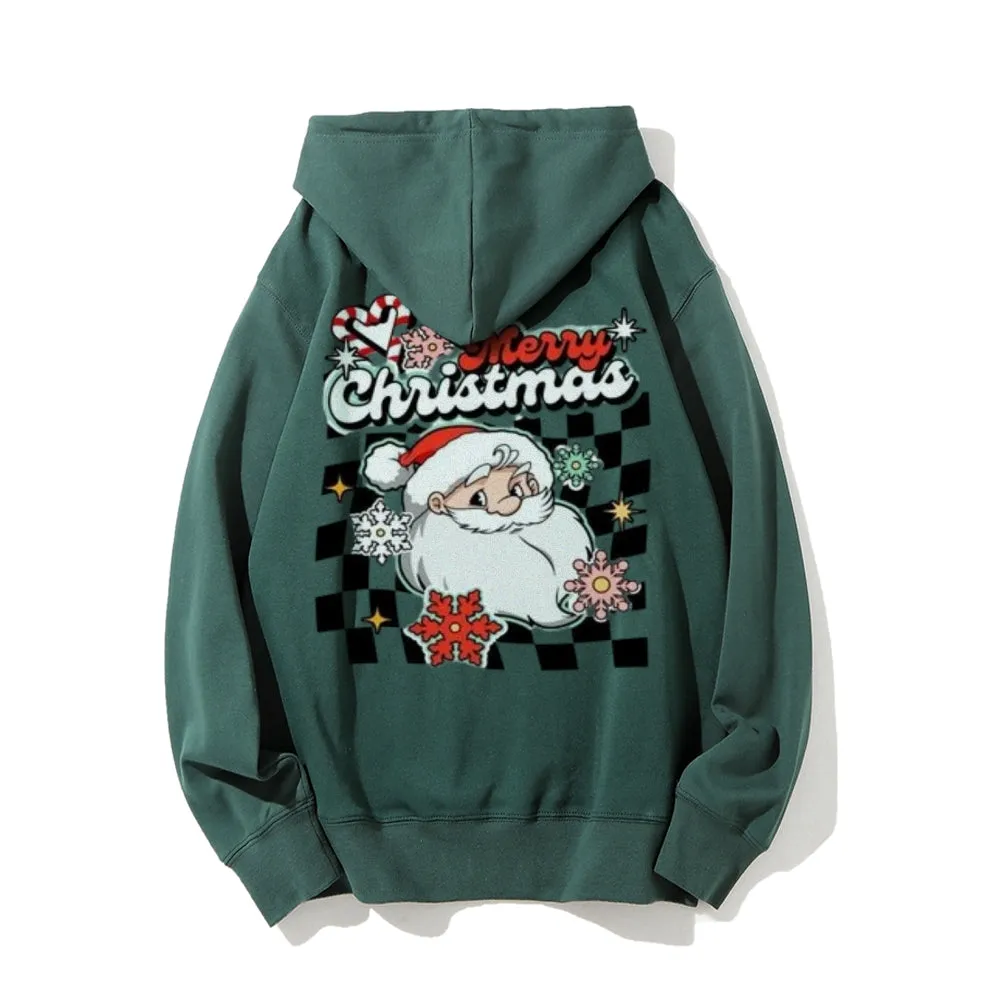 Merry Christmas Santa Claus Graphic Pullover With Kangaroo Pocket Hoodies