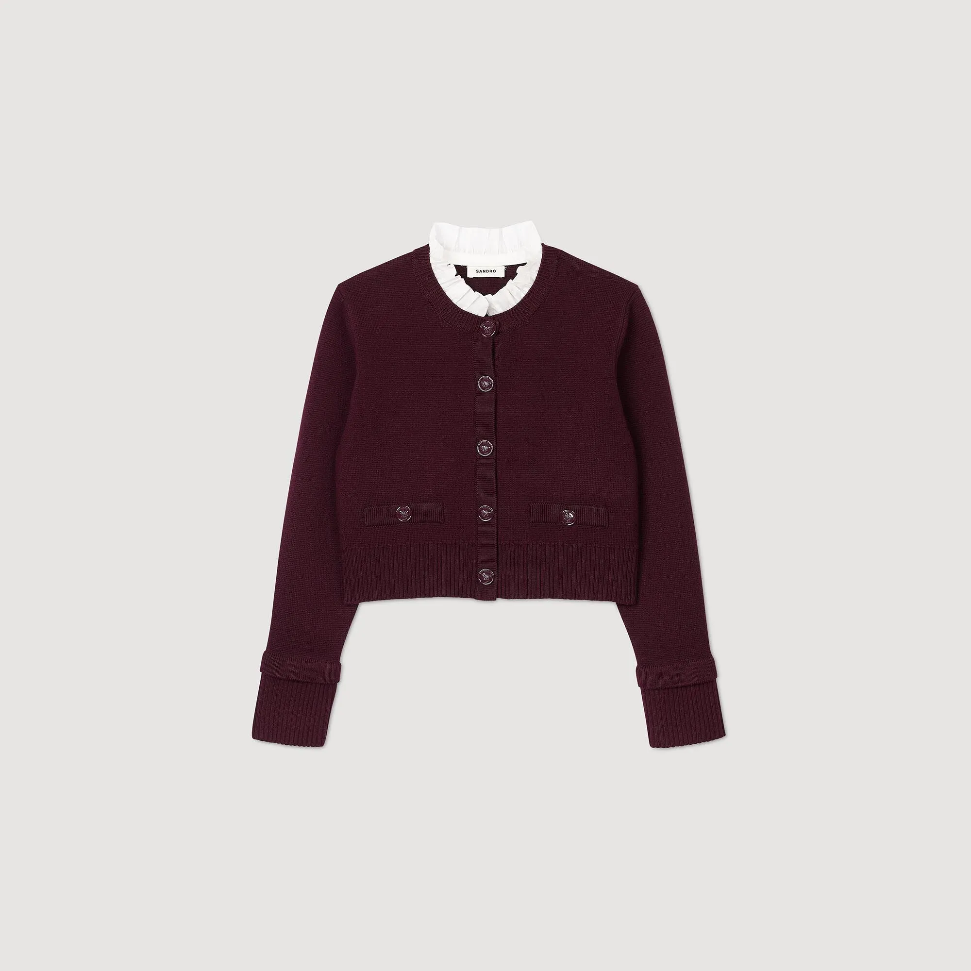 Mini Meunier Knit Cardigan With Ruffled Collar Bordeaux