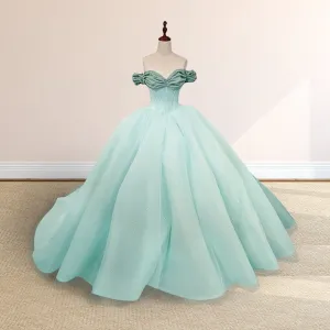 Mint Off the Shoulder Tulle Ball Gown Quinceanera Dresses