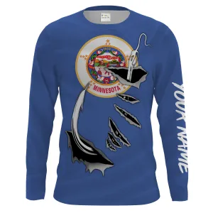 MN Fishing Minnesota Flag Fishing 3D Fish Hook Custom Men Long Sleeve performance Fishing Shirts - HPW37