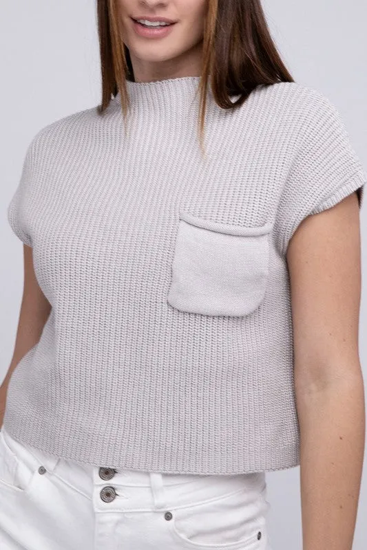 Mock Neck Short Sleeve Cropped Sweater in Mocha or Camel
