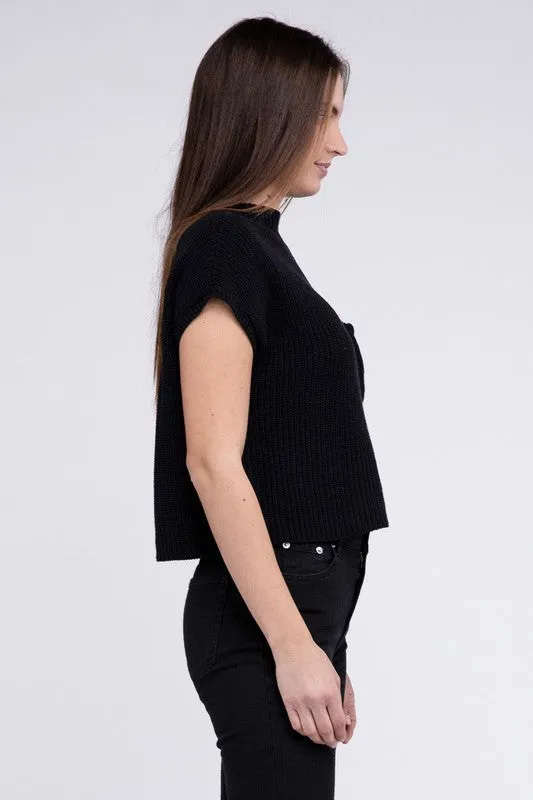 Mock Neck Short Sleeve Cropped Sweater in Mocha or Camel