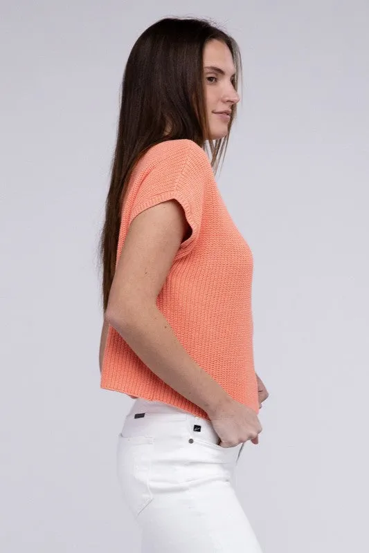 Mock Neck Short Sleeve Cropped Sweater in Mocha or Camel