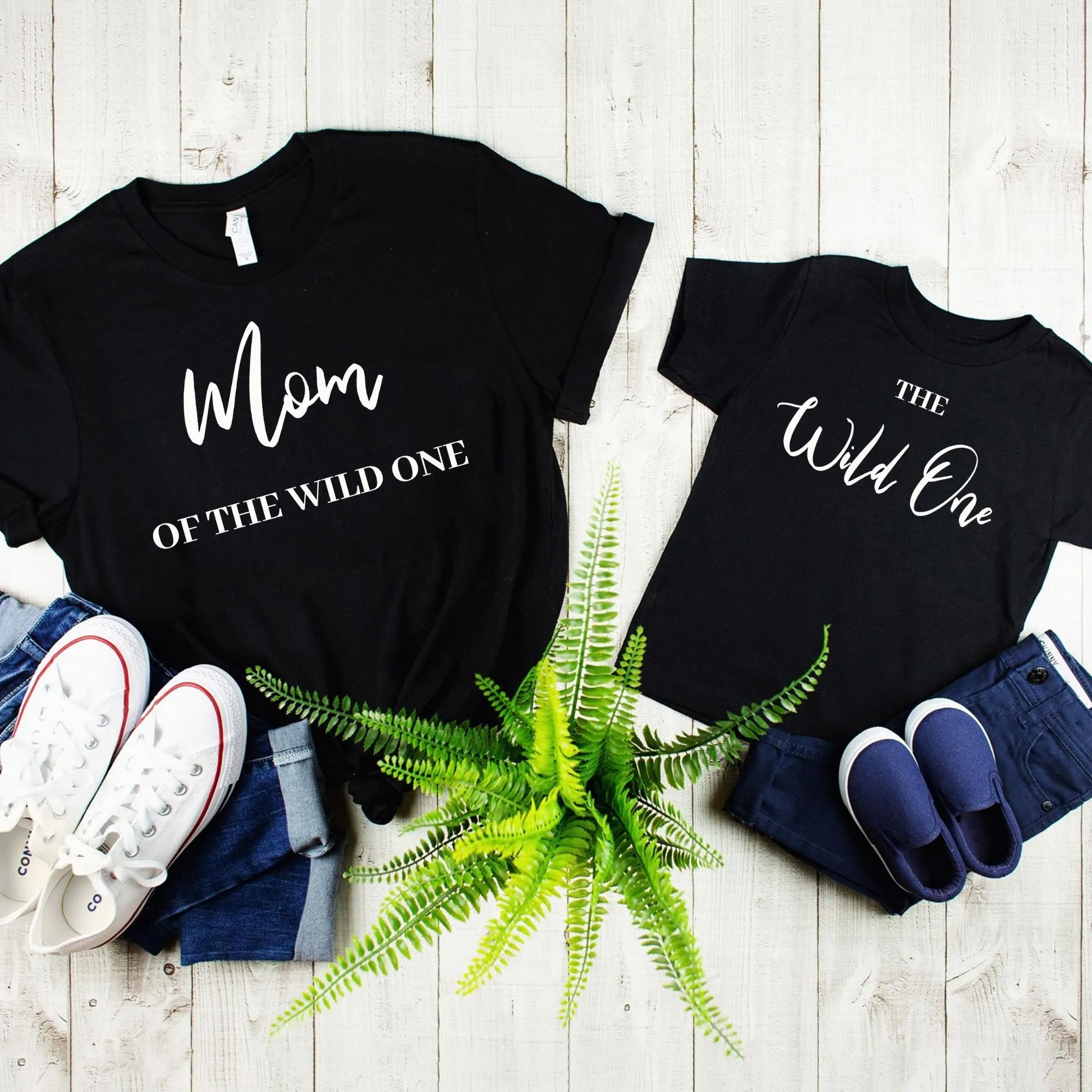 Mom and Baby Outfits, Mother Son Matching Shirts,Funny Matching Shirts,Mom of the Wild One Ladies Tee & The Wild One Toddler Tee