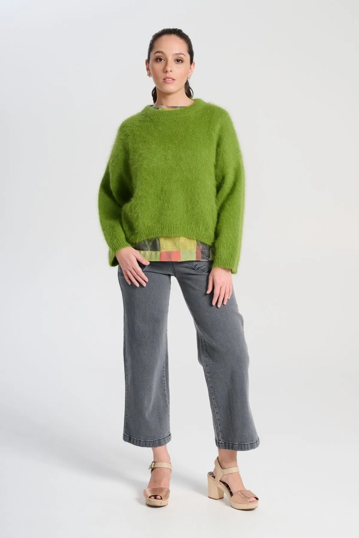 Montreal Knit Sweater Grass Green in Angora