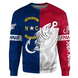 NC Fishing Custom North Carolina Flag Fish hook skull Custom name fishing Sweatshirt NPQ760
