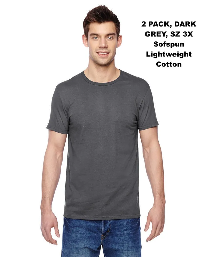 New Fruit of the Loom Sofspun® Crewneck T-Shirts, 2 Pack, Dark Grey, Sz 3X!