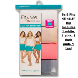 New in package! Fruit of the Loom Womens Plus-Size 4 Pack Fit for Me Boxer Brief, Sz 9