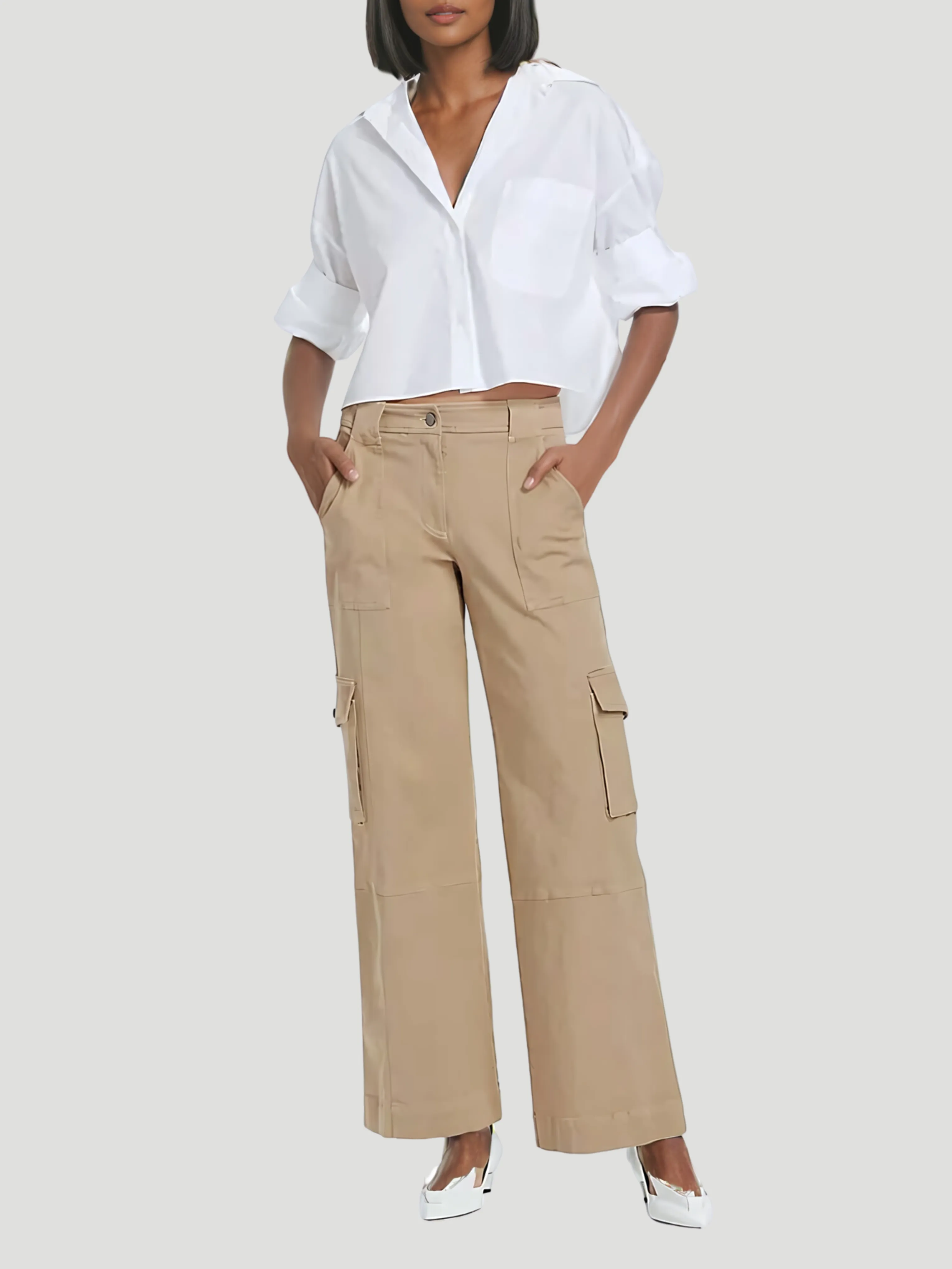 Next Ex Cotton Cropped Shirt in White