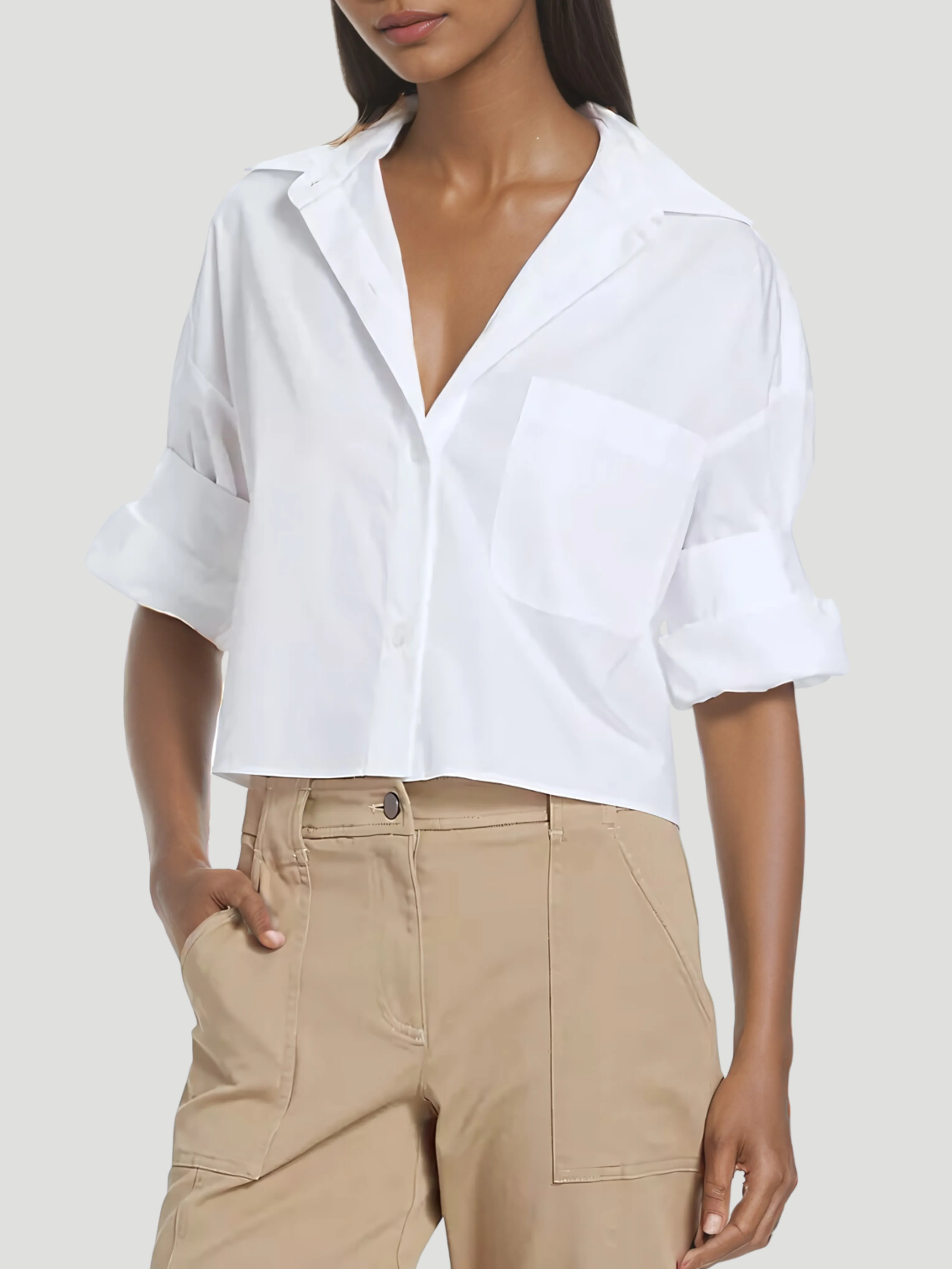 Next Ex Cotton Cropped Shirt in White