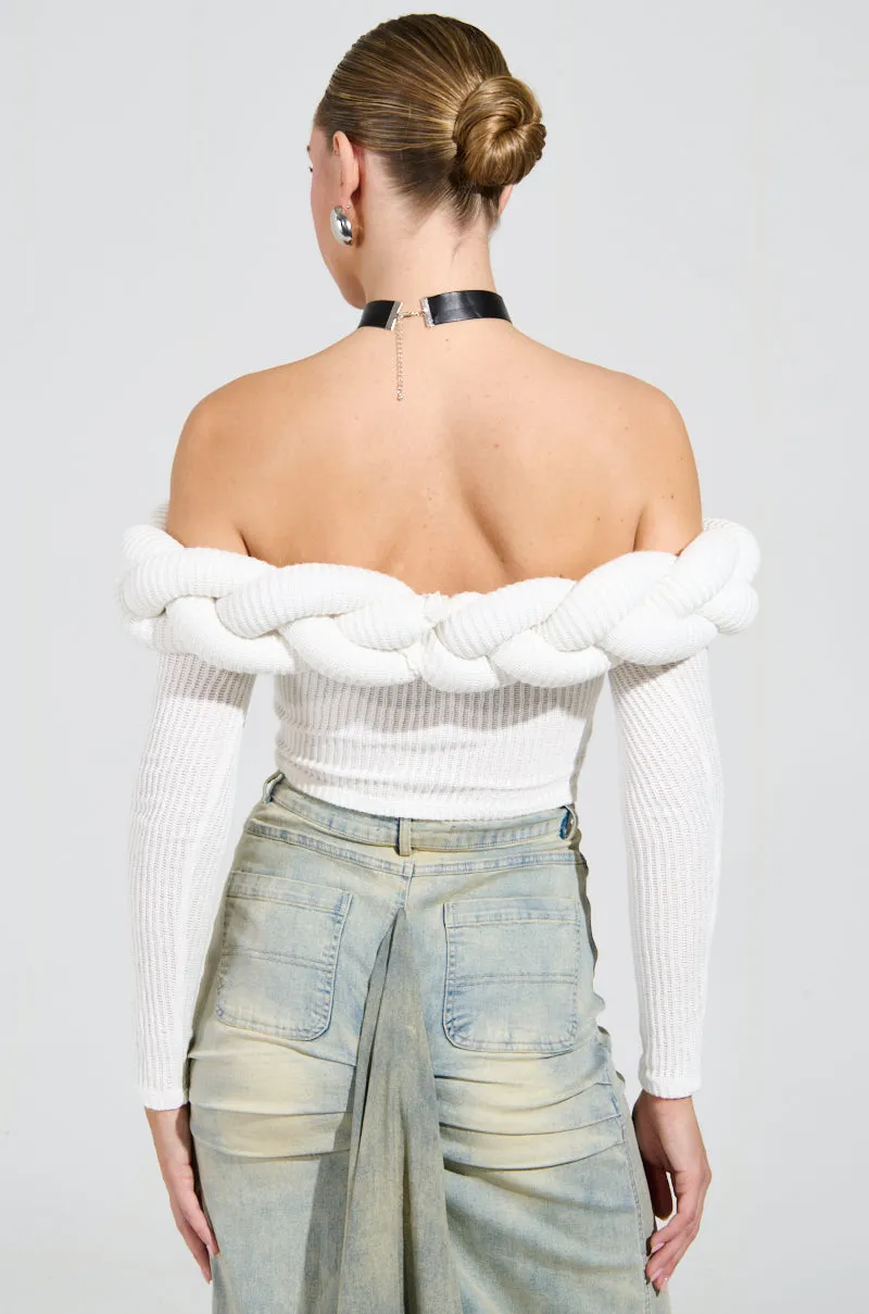 NOT ALONE OFF THE SHOULDER SWEATER IN IVORY