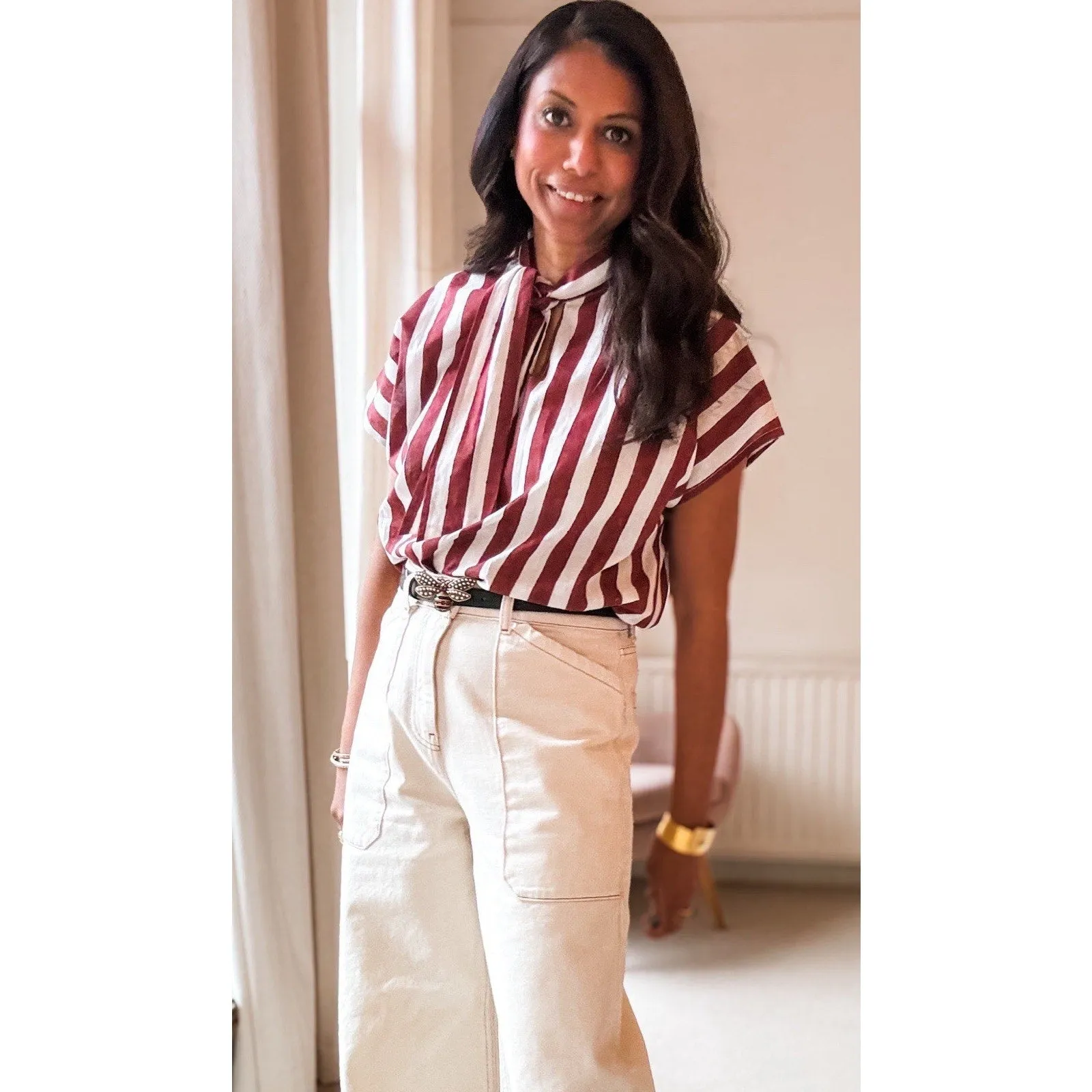NWT Malabar Collective Women's Red & White Stripe MIA Tie Neck Shirt – XS/Small