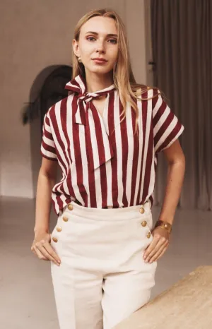 NWT Malabar Collective Women's Red & White Stripe MIA Tie Neck Shirt – XS/Small