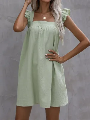 Oakley - Soft plain cotton and linen dress with ruffles