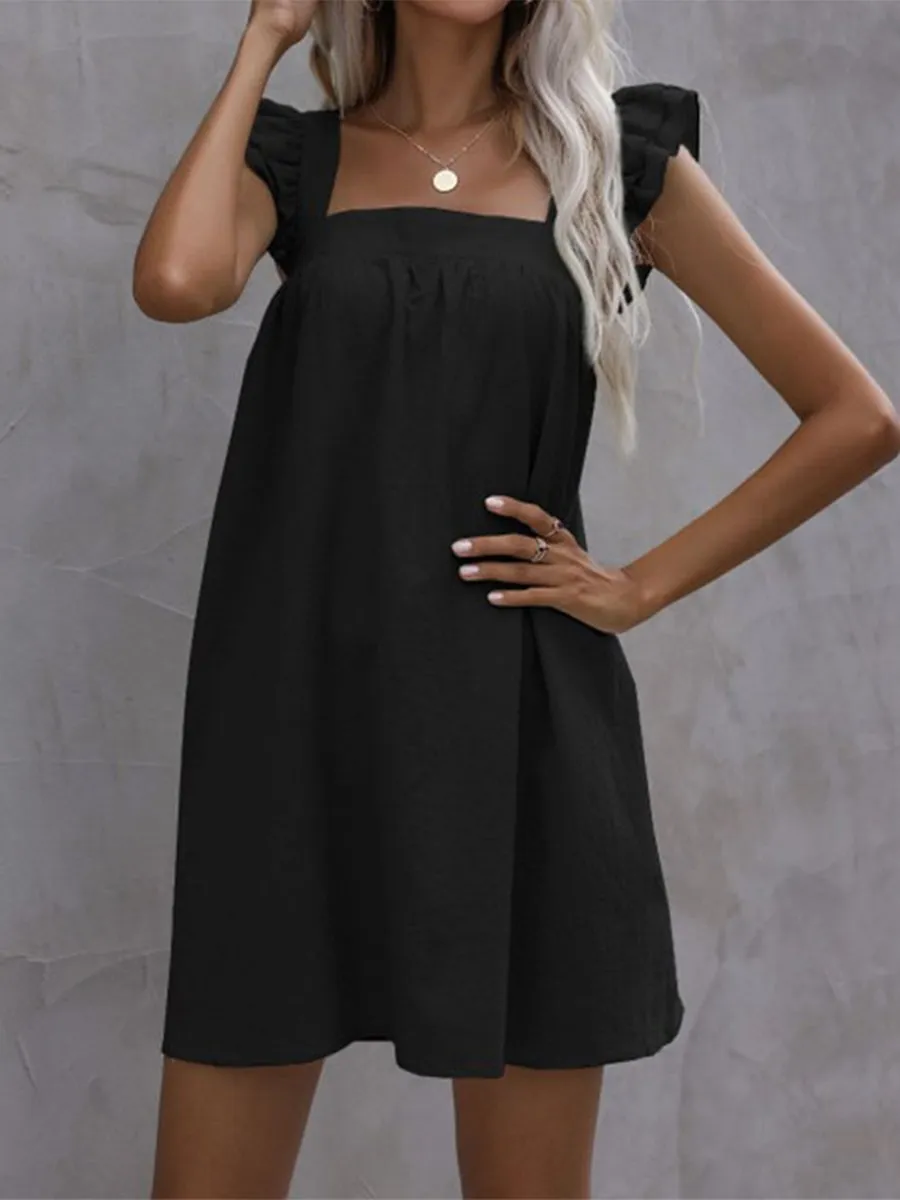 Oakley - Soft plain cotton and linen dress with ruffles