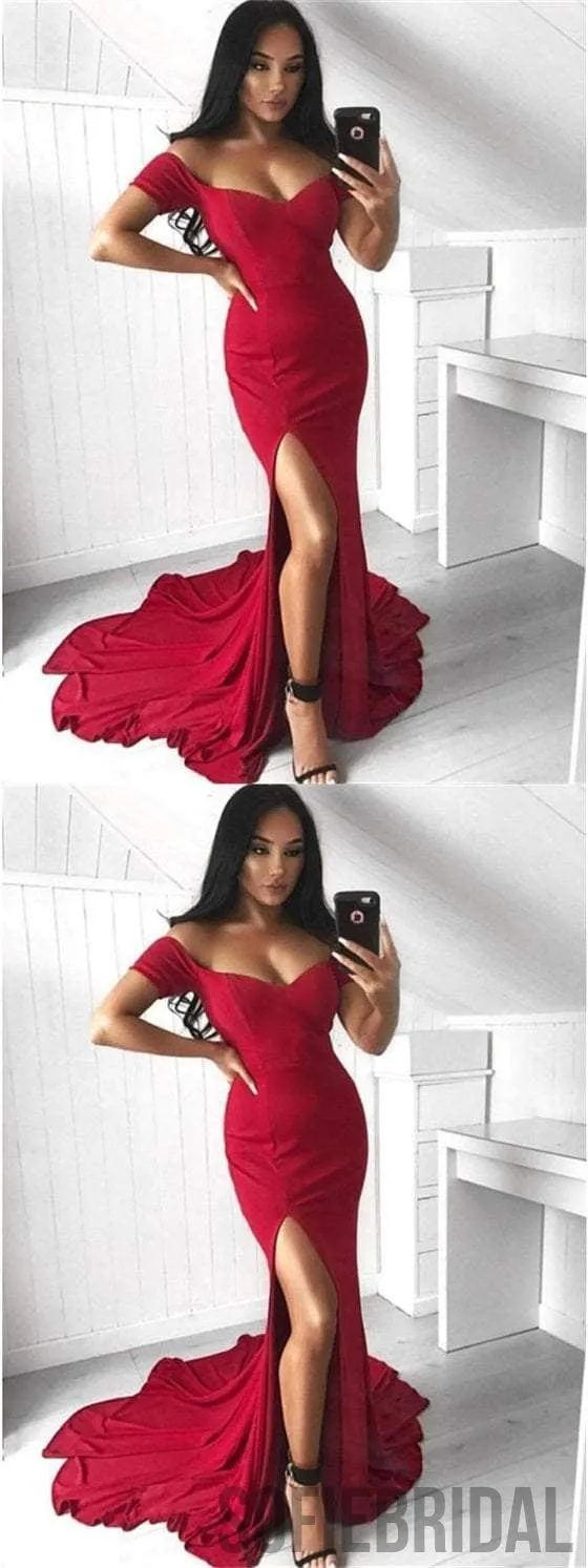 Off Shoulder Prom Dresses, Long Prom Dresses, Mermaid Side Slit Prom Dresses, Prom Dresses, PD0605