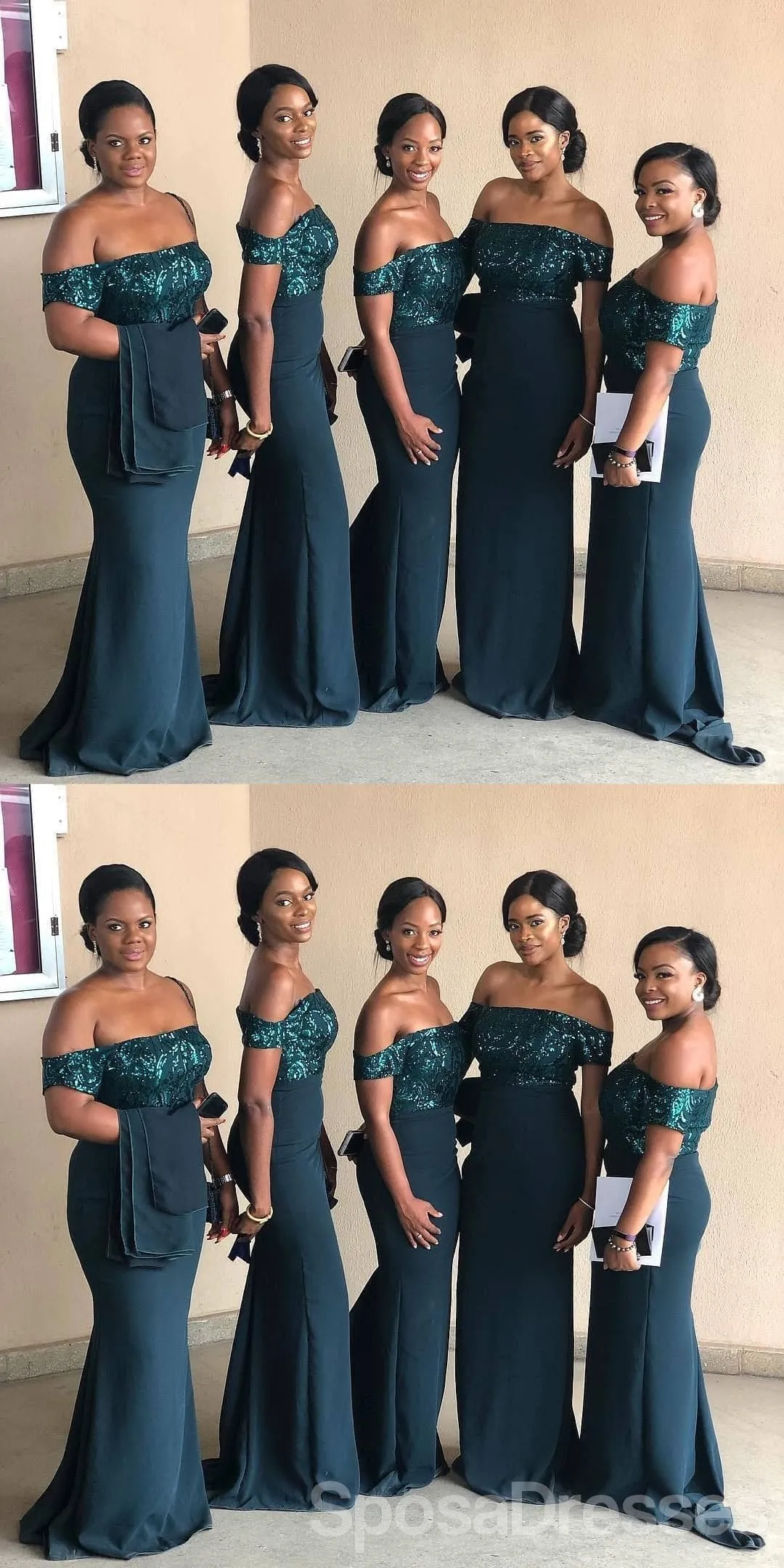 Off Shoulder Teal Mermaid Sequin Bodice Cheap Long Cheap Bridesmaid Dresses Online, WG641